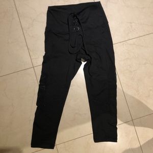 black lace up football leggings